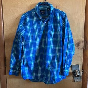 Chaps Vibrant Blue Plaid Casual Shirt